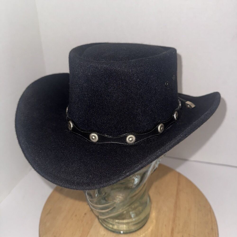 Vintage 80s Pigalle XXXXX Black Felt Cowboy Hat Mexico Concho Band 6 7/8
